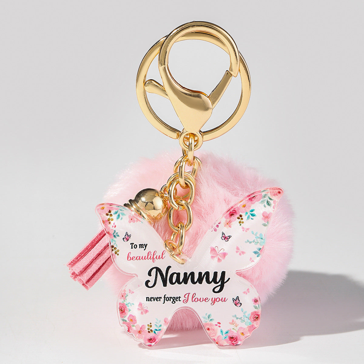 Wholesale Floral Butterfly Keychain Unique Plush Pom Poms and Tassel Gifts for Mom and Grandma